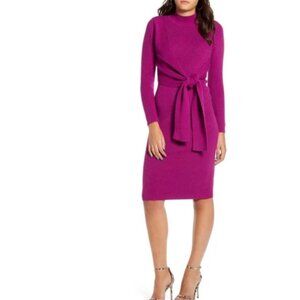 ALL IN FAVOR tie front long sleeve midi sweater dress size S